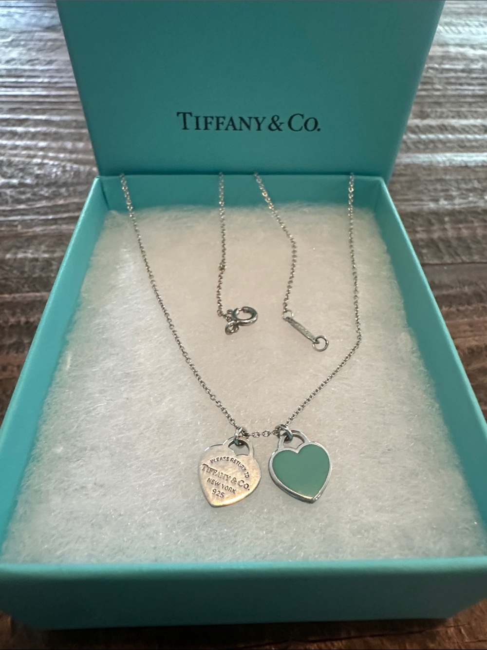 Tiffany & Co. Sterling Silver Necklace with Blue Heart Enamel
